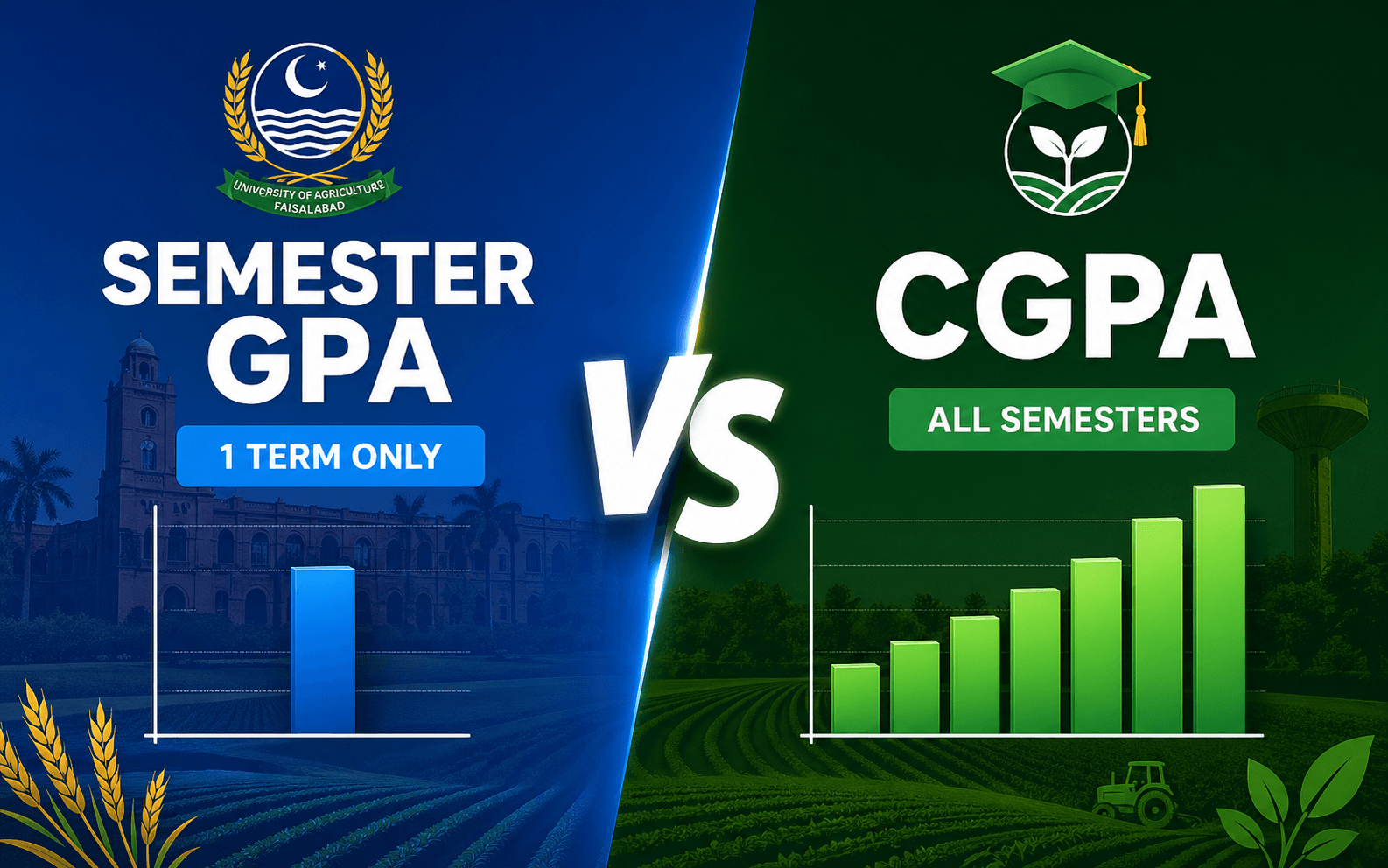 GPA vs CGPA comparison infographic for UAF students